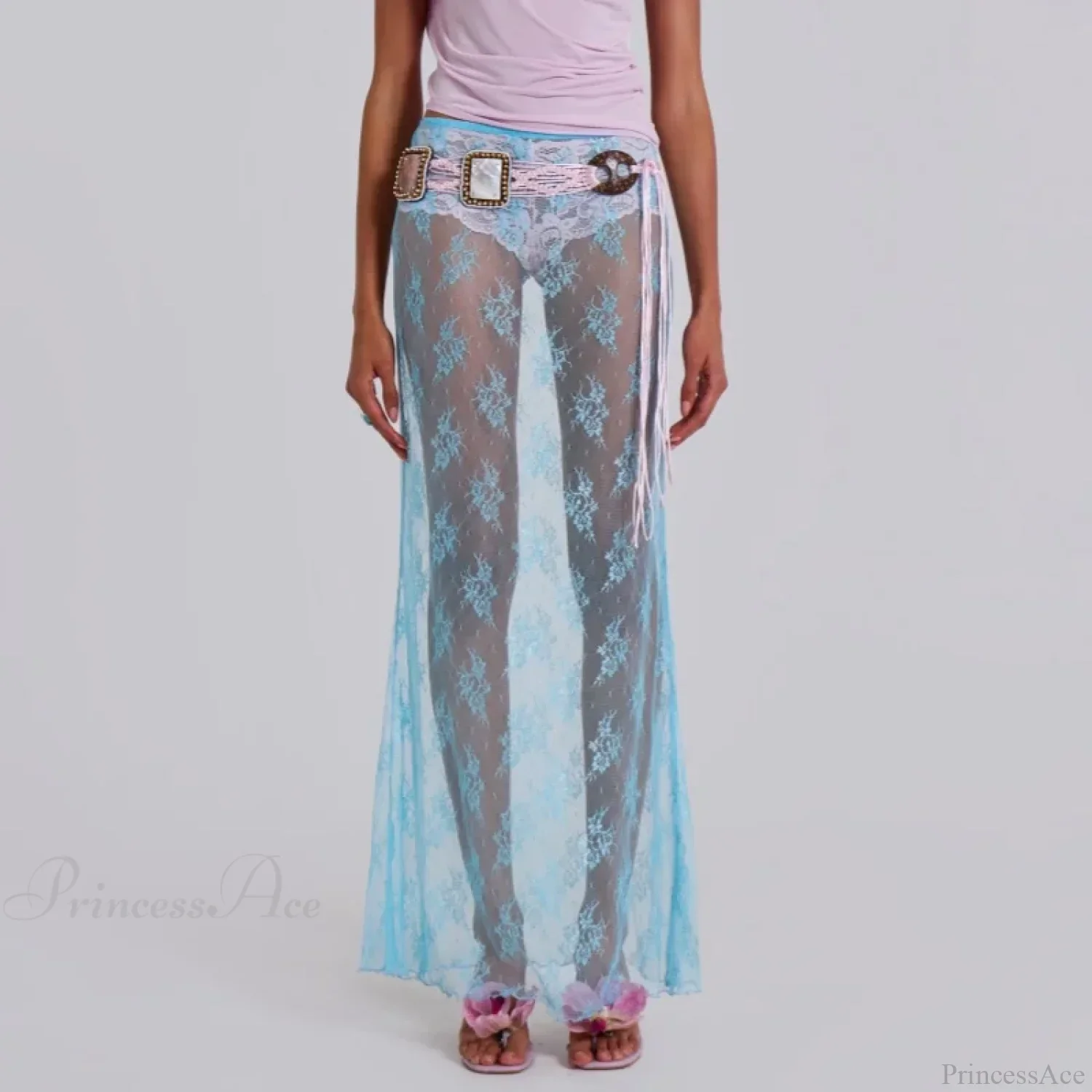 Lace Sheer Maxi Split Sexy See Through Cover Up Beach Skirt