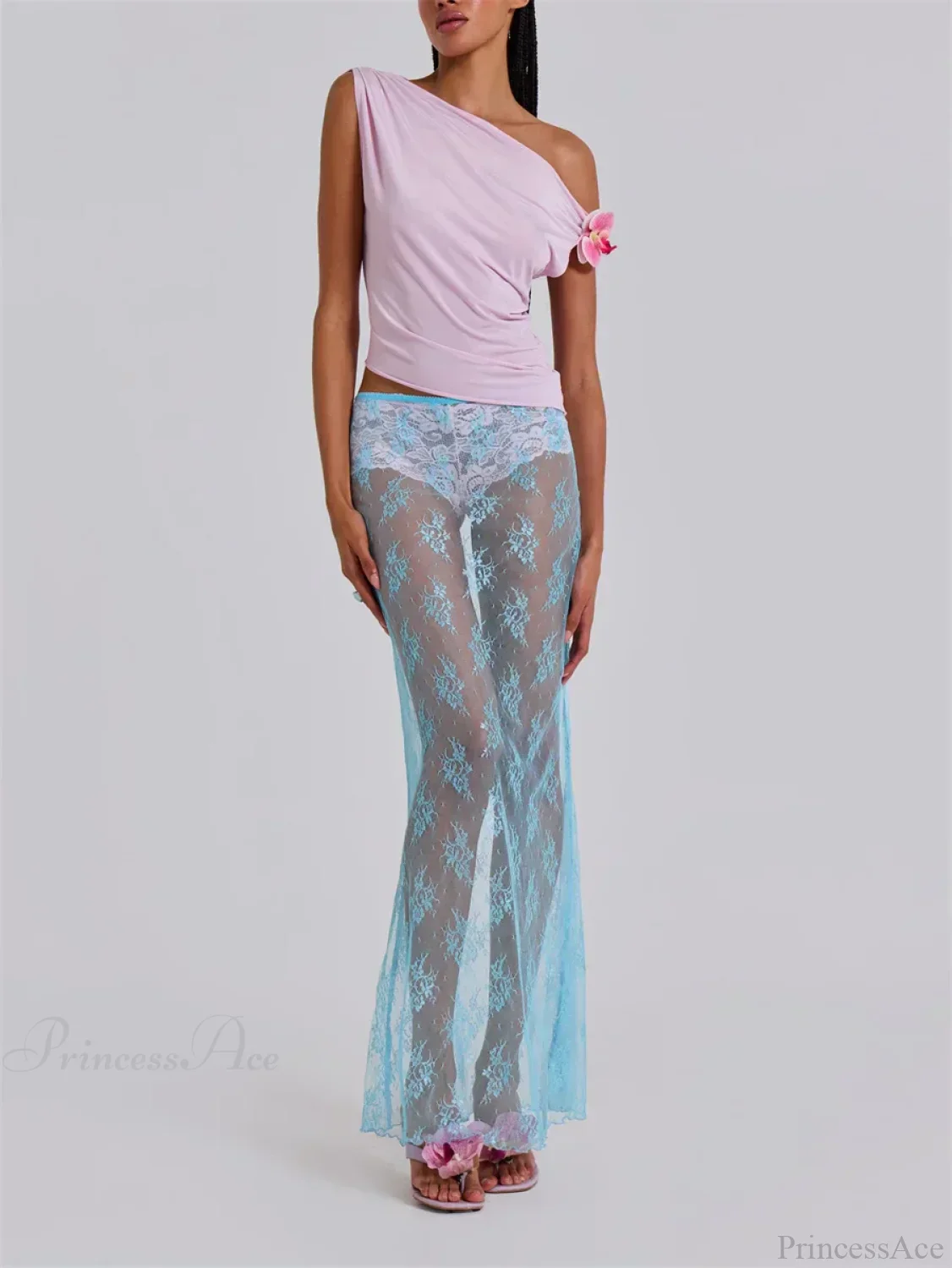 Lace Sheer Maxi Split Sexy See Through Cover Up Beach Skirt - Image 2
