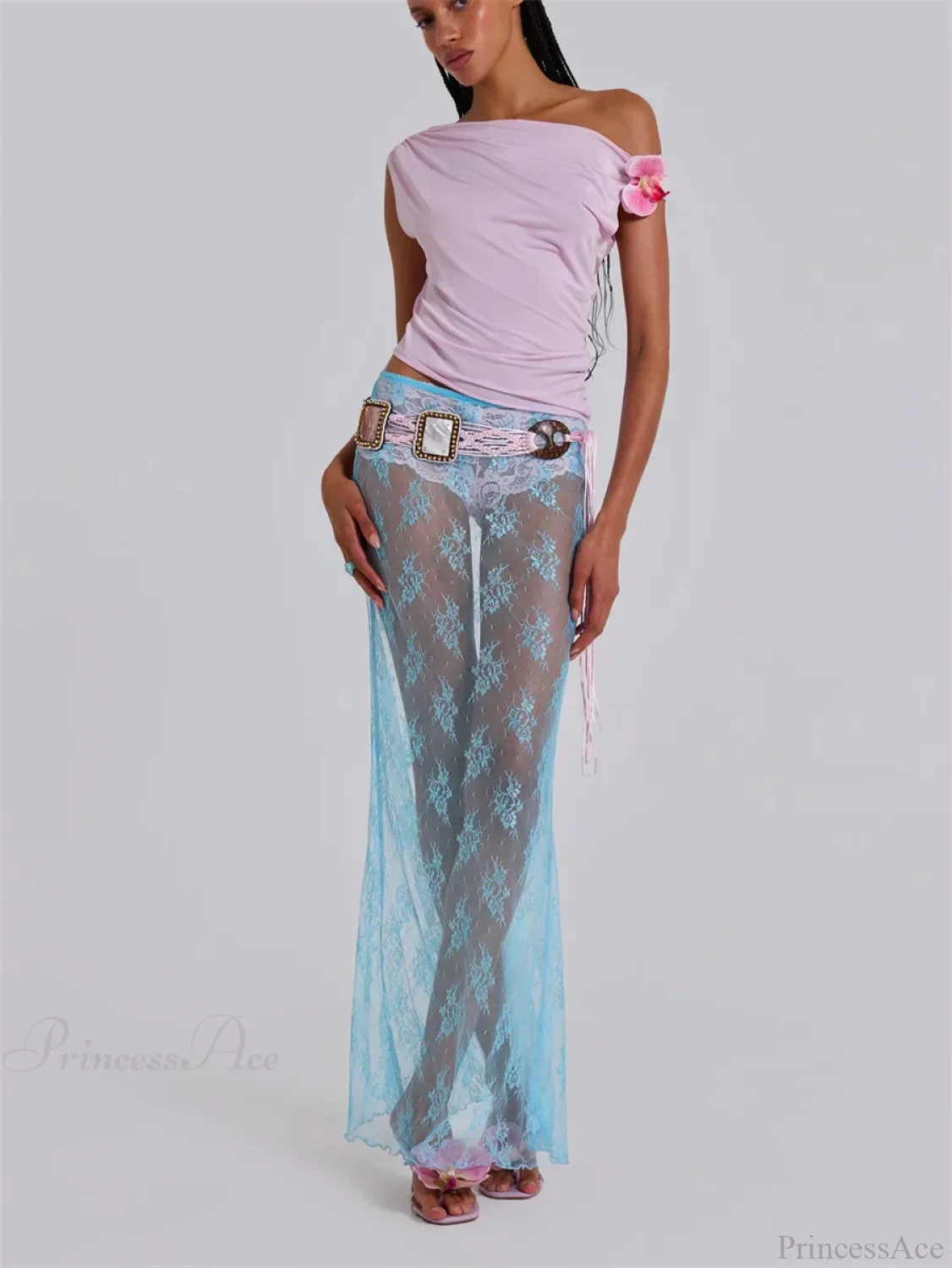 Lace Sheer Maxi Split Sexy See Through Cover Up Beach Skirt - Image 3