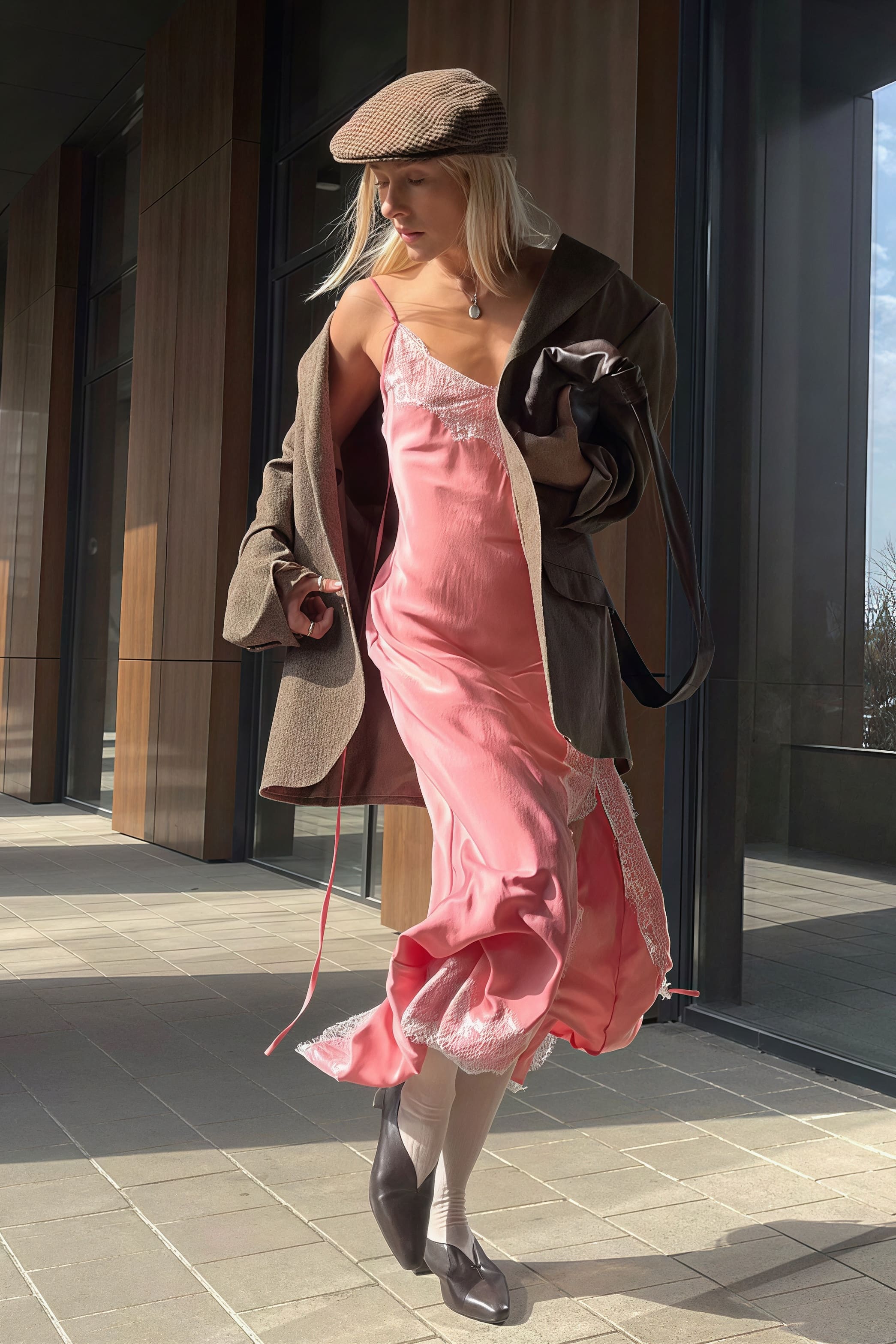 Lace Spaghetti Strap Silk-Like Slit Maxi Dress - Image 4
