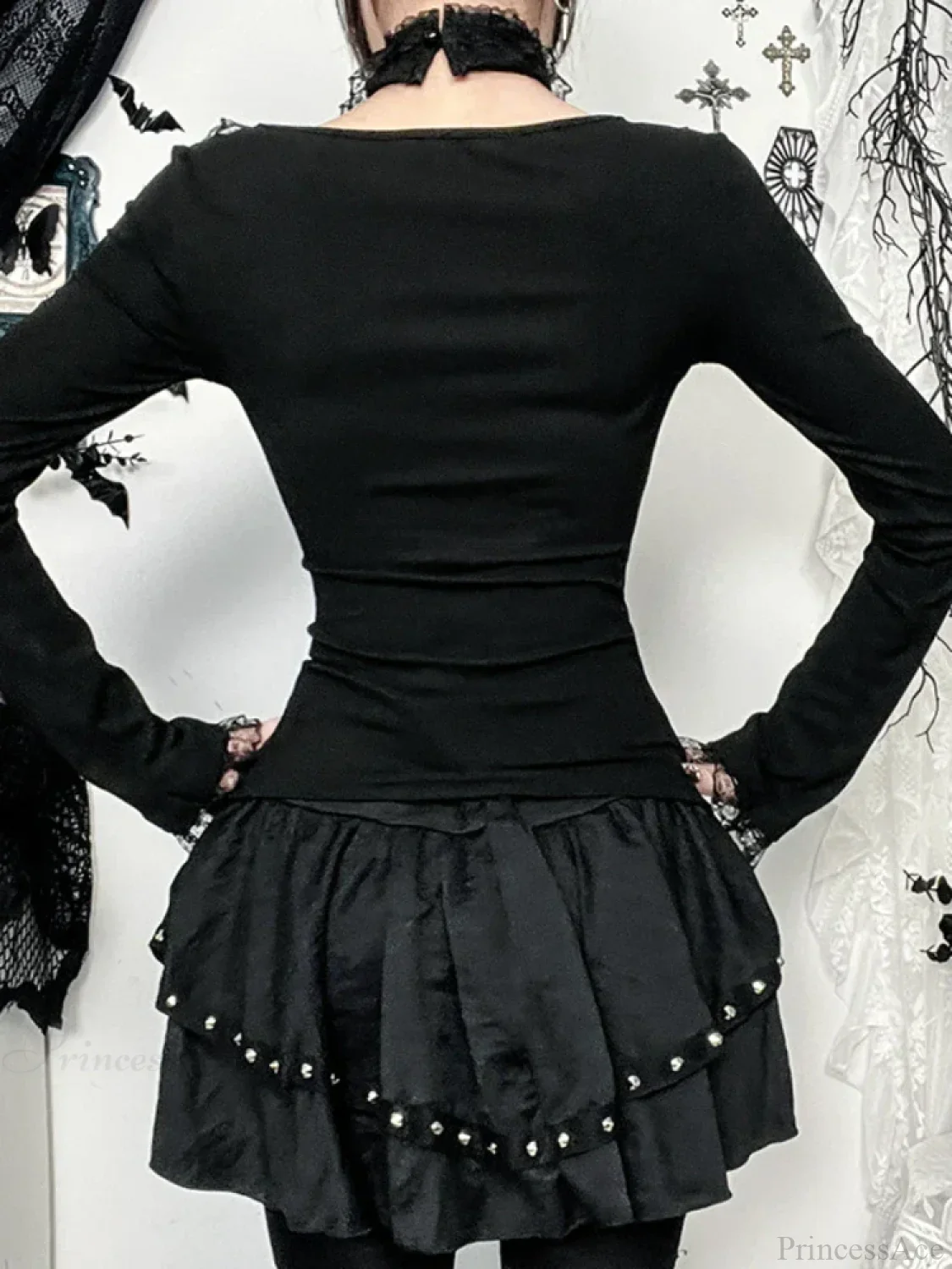 Lace Square Collar Knit Top - Image 3