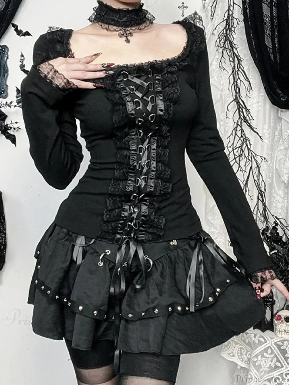 Lace Square Collar Knit Top - Image 4