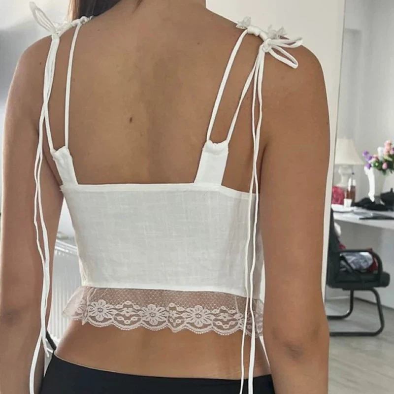 Lace Tie-Up Navel Crop Top - Image 3