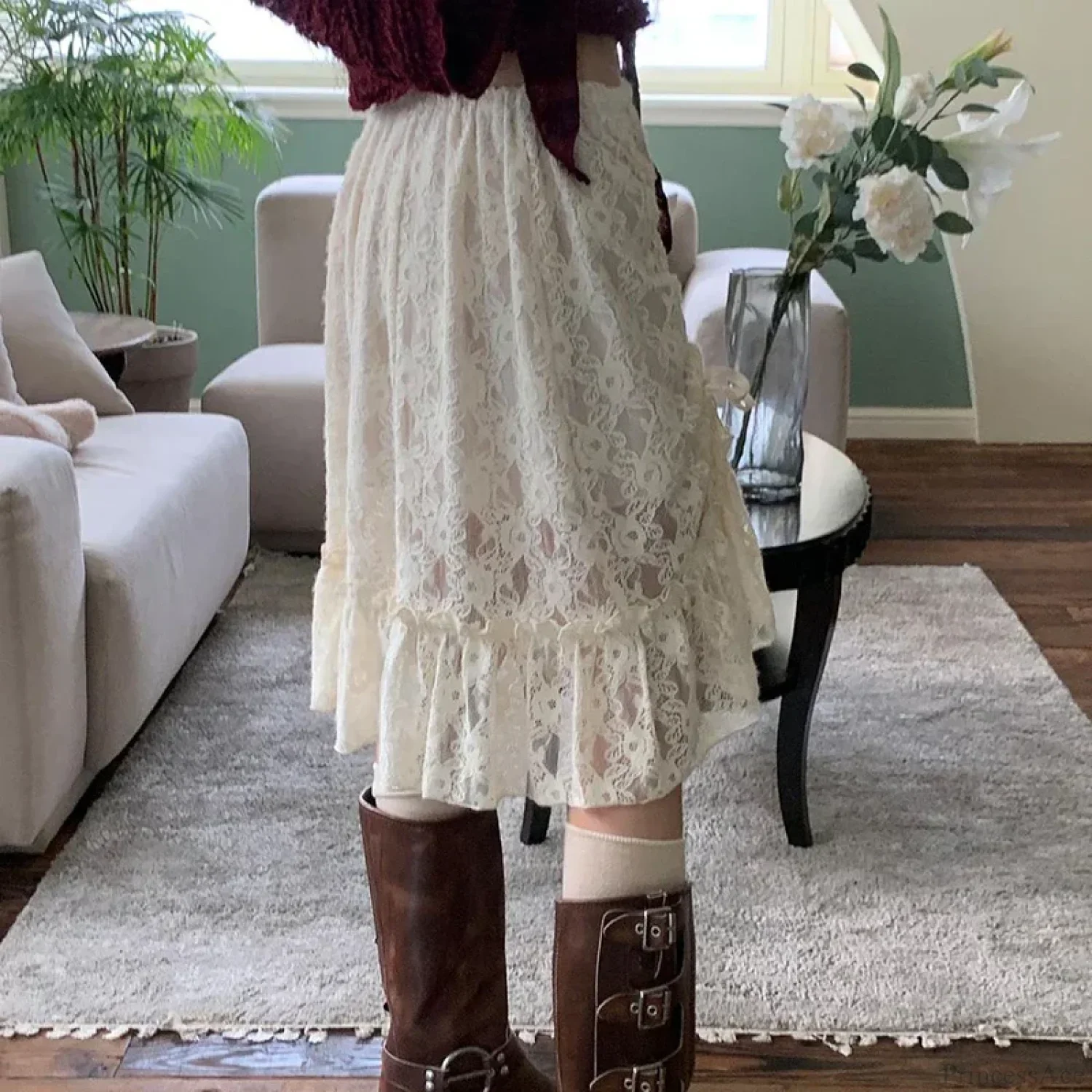 Lace Transparent Vintage Drawstring Bandage Skirt - Image 2