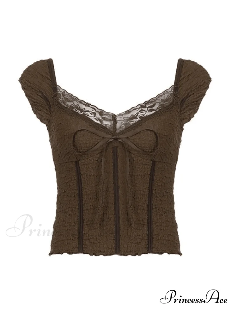 Lace Trim Graceful Buttoned Crop Top - Image 3