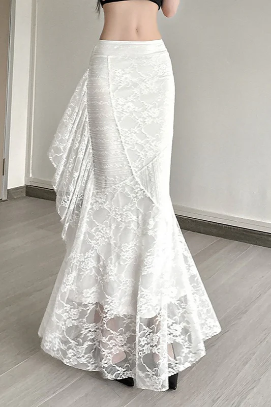 Lace Trim High Waist Bodycon Skirt