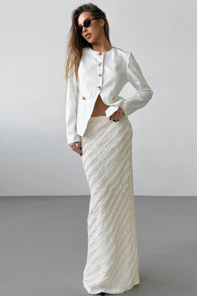 Lace Trim High Waist Split Midi Skirt - Image 3