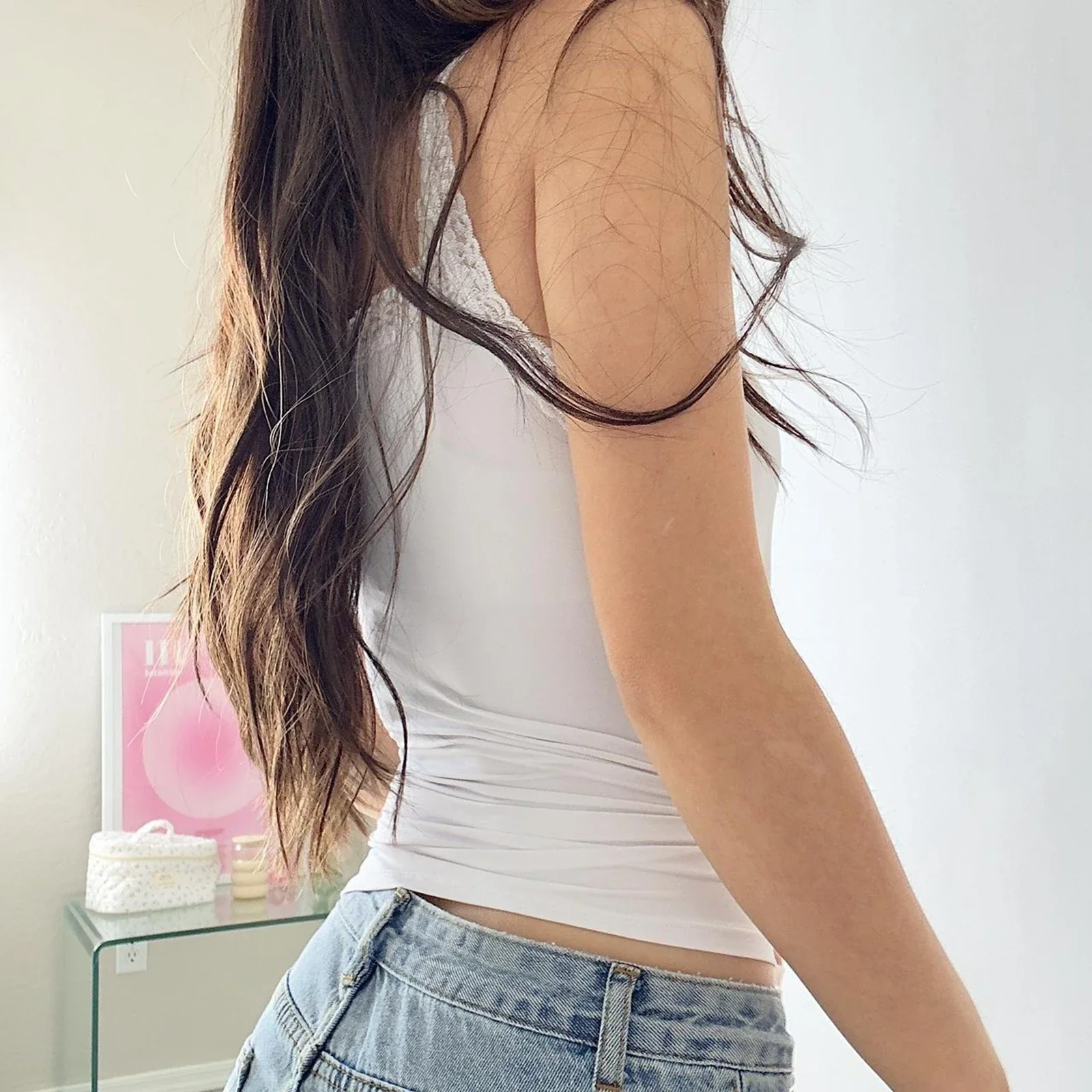 Lace Trim Ruched V-Neck Crop Top - Image 4