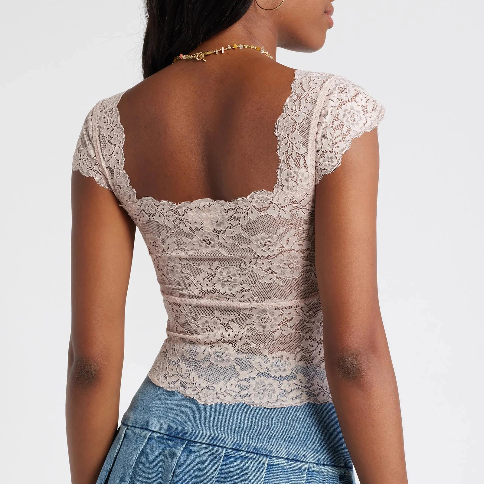 Lace Trim Short Sleeve Crop Top - Image 4