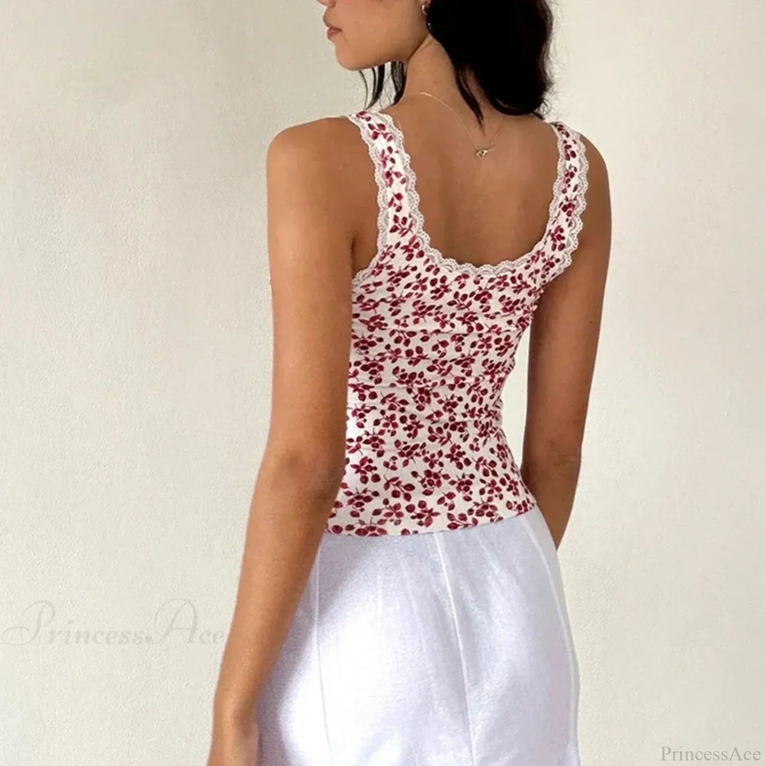 Lace Trim Slim Fit Y2K Summer Floral Sleeveless Casual Basic Crop Top - Image 3