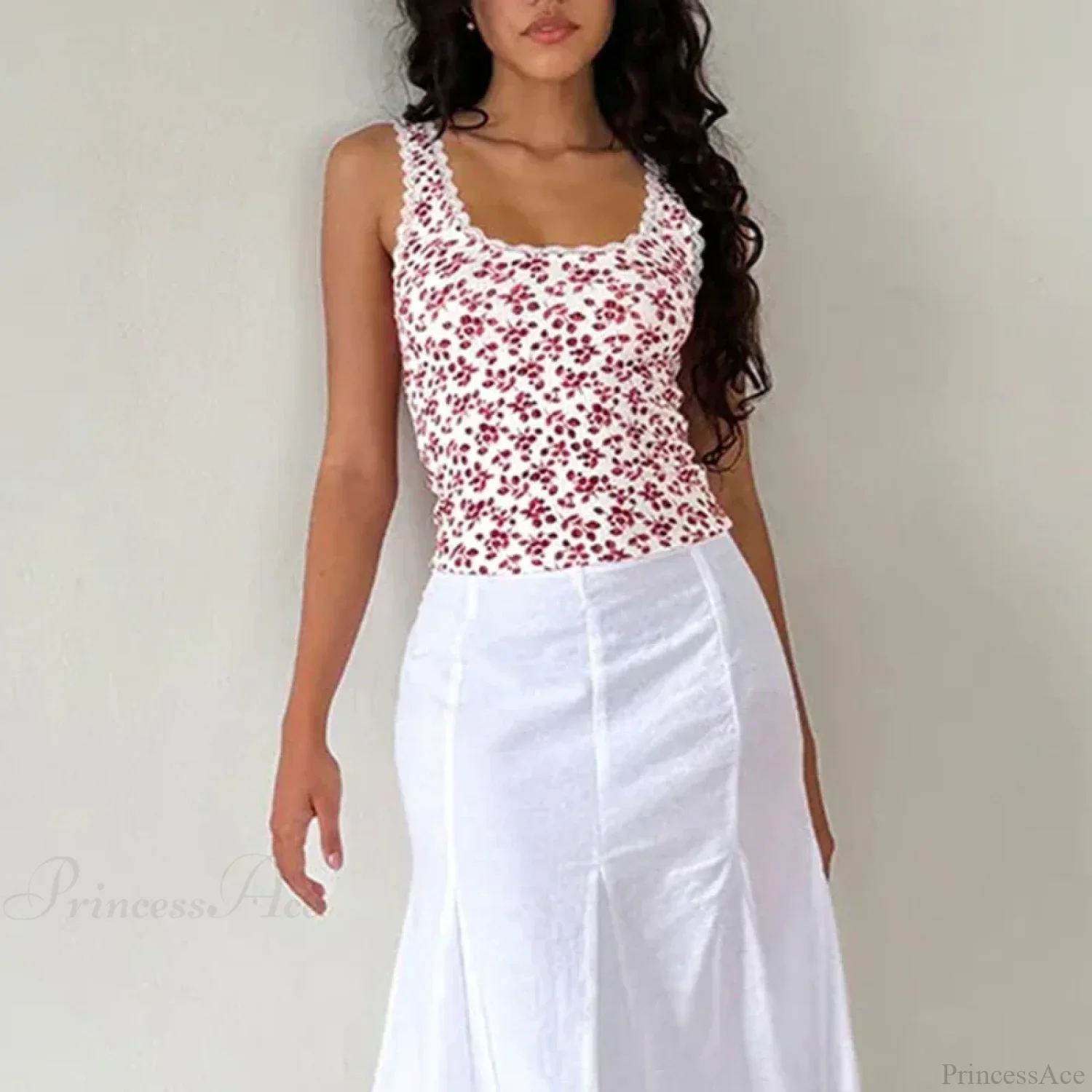 Lace Trim Slim Fit Y2K Summer Floral Sleeveless Casual Basic Crop Top - Image 6