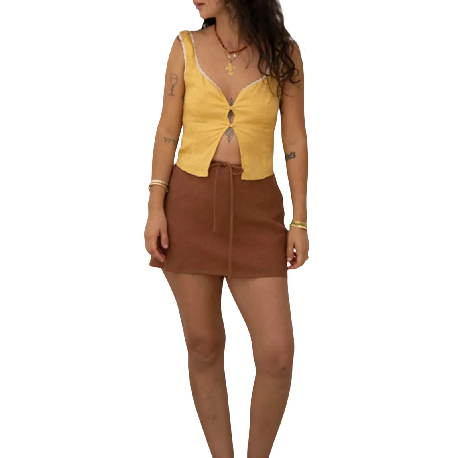 Lace-Up Floral Patch Crop Top - Image 8