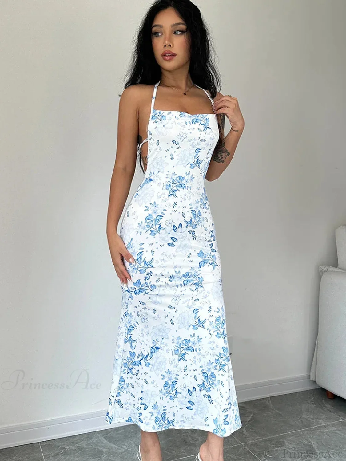 Lace-Up Halter Floral Backless Bodycon Dress - Image 5
