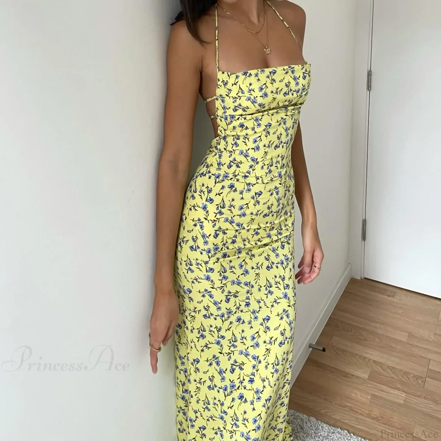 Lace-Up Halter Floral Backless Bodycon Dress - Image 8