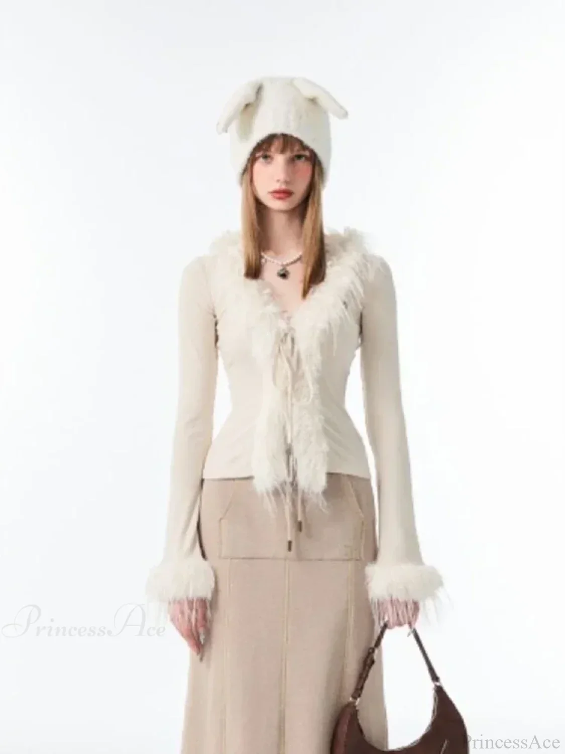 Lace Up Plush V-neck Cardigan - Image 6