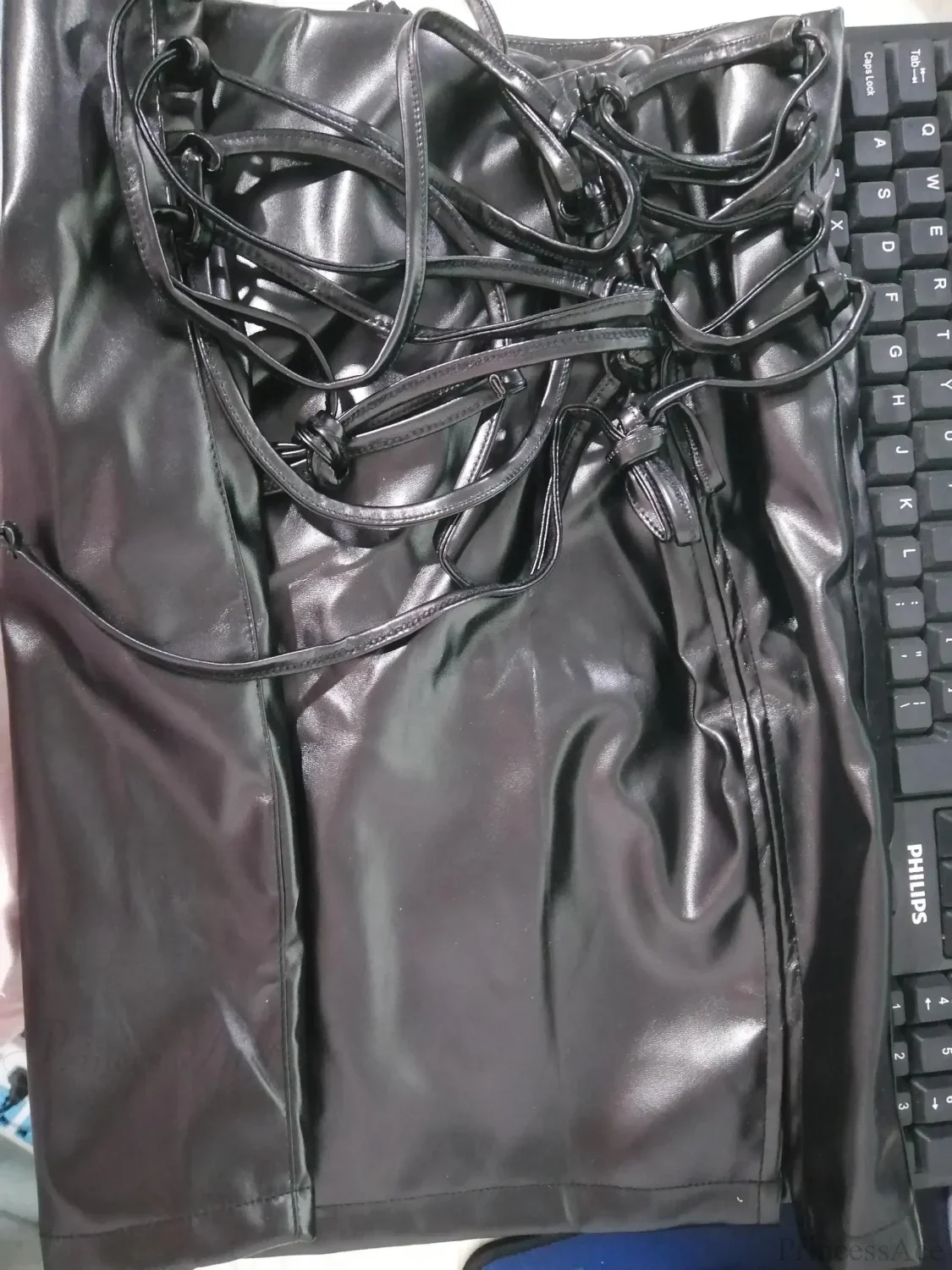 Lace-up PU Leather Mini Skirt - Image 4
