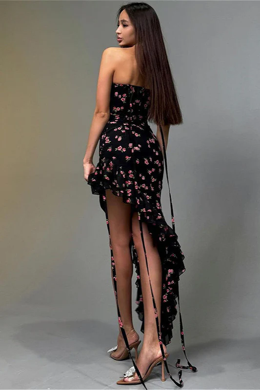 Lace Up Ruffle Mesh Floral Dress - Image 3