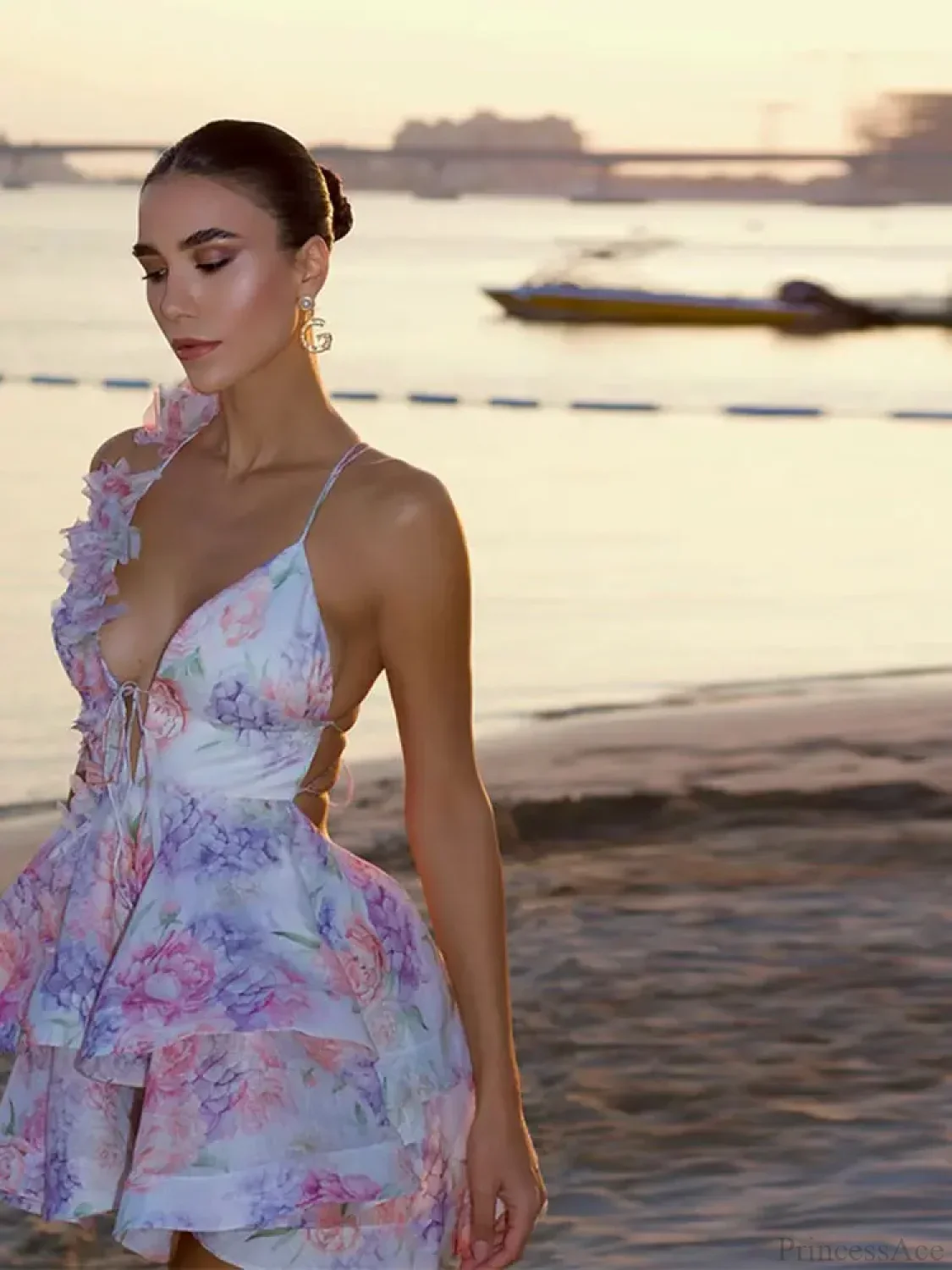 Lace-Up Ruffle Party Mini Dress - Image 3