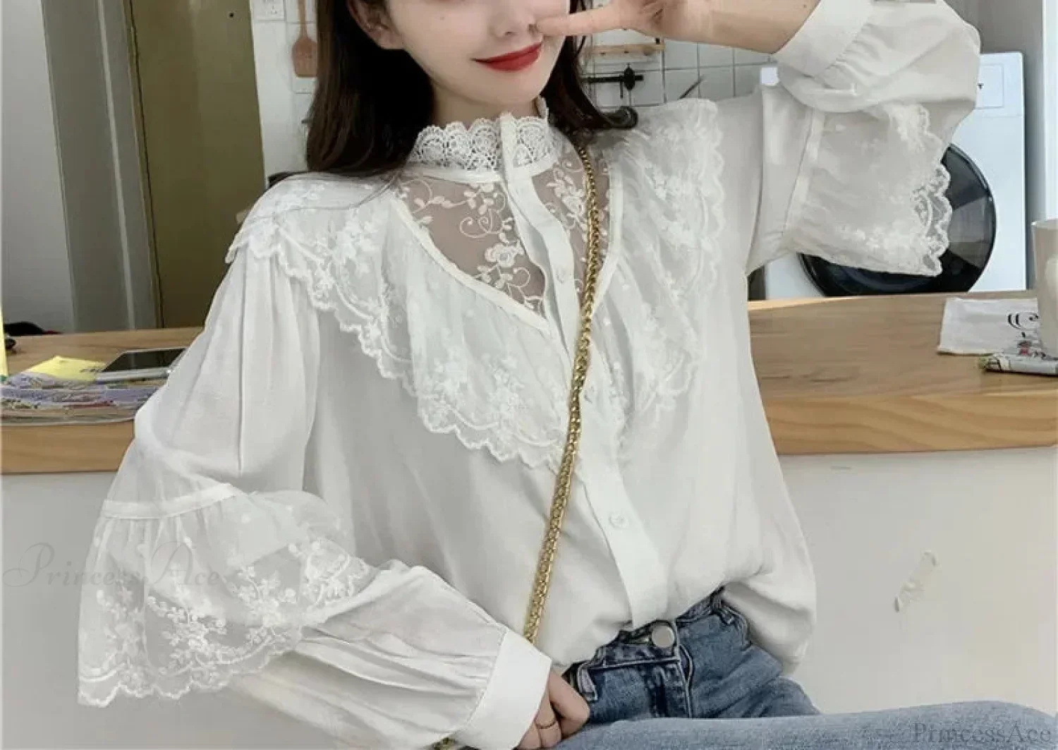 Lace Up Ruffled Sweet Loose Spring Blouse - Image 4
