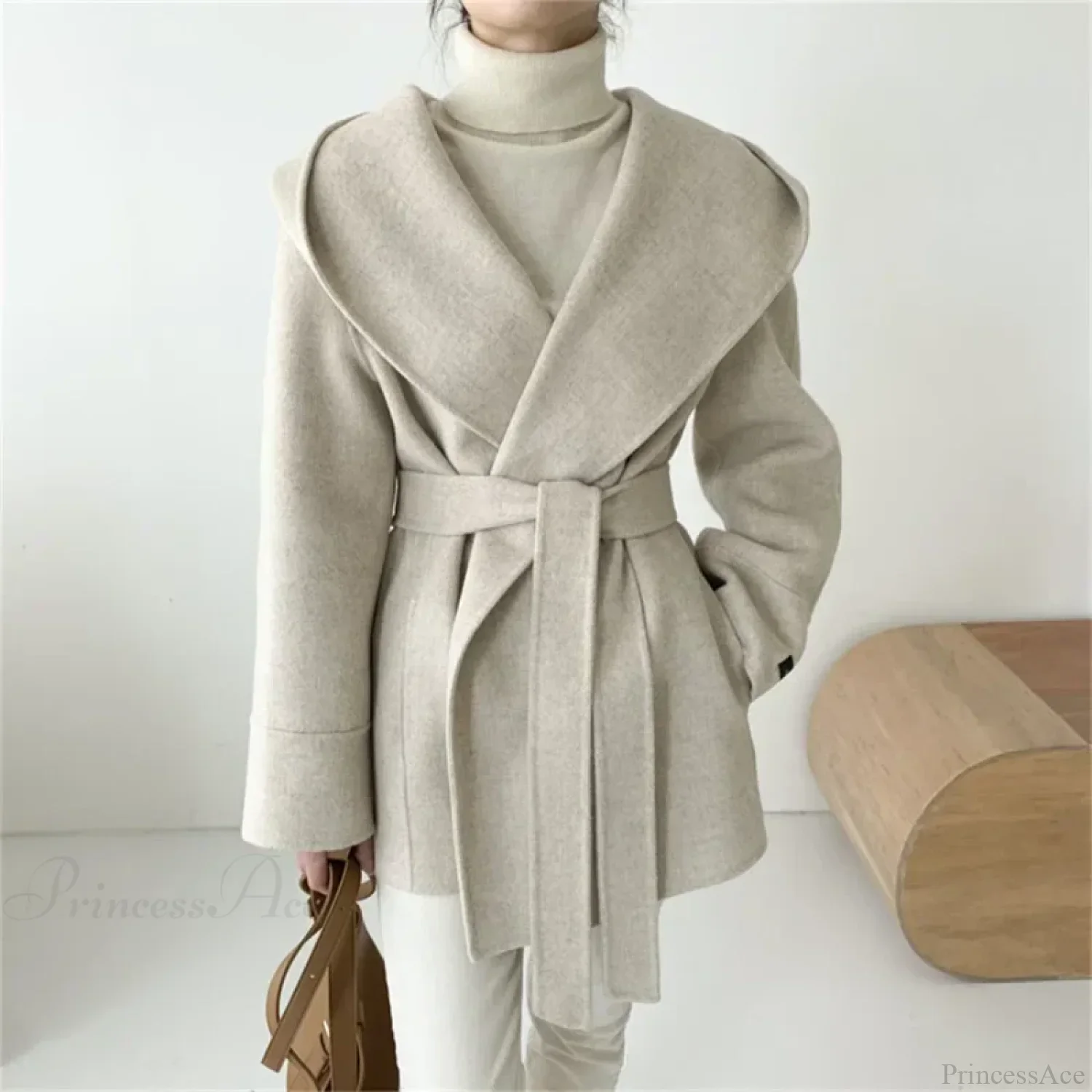 Lace-Up Woolen Hooded Jacket Overcoat - Image 3