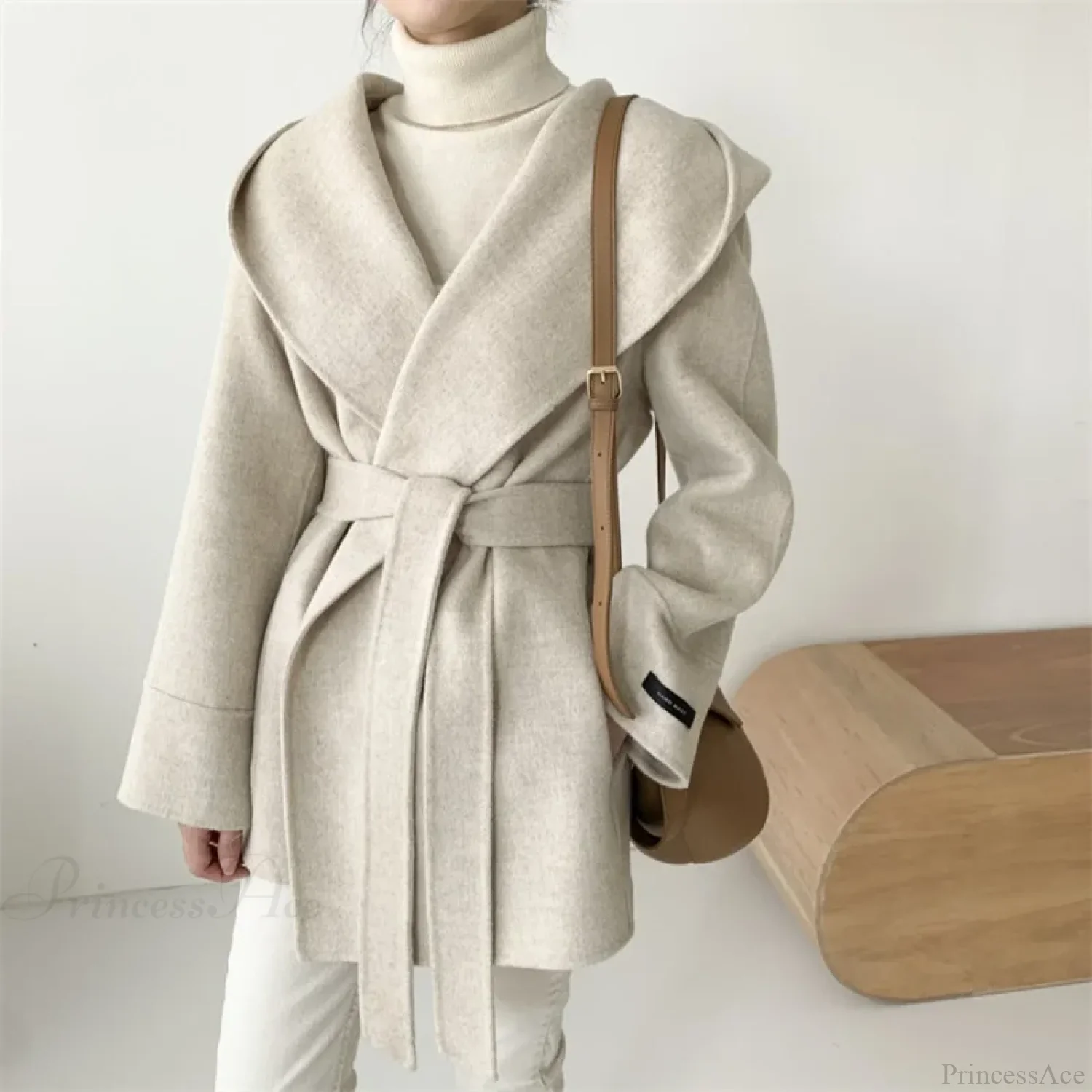 Lace-Up Woolen Hooded Jacket Overcoat - Image 5