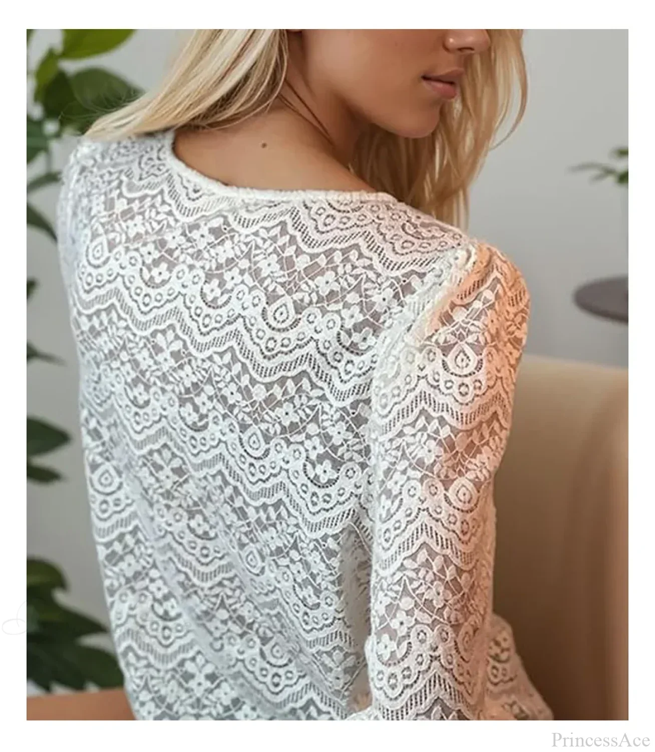 Lace V-Neck Floral Vintage Elegant Long Sleeve Boho Blouse - Image 4