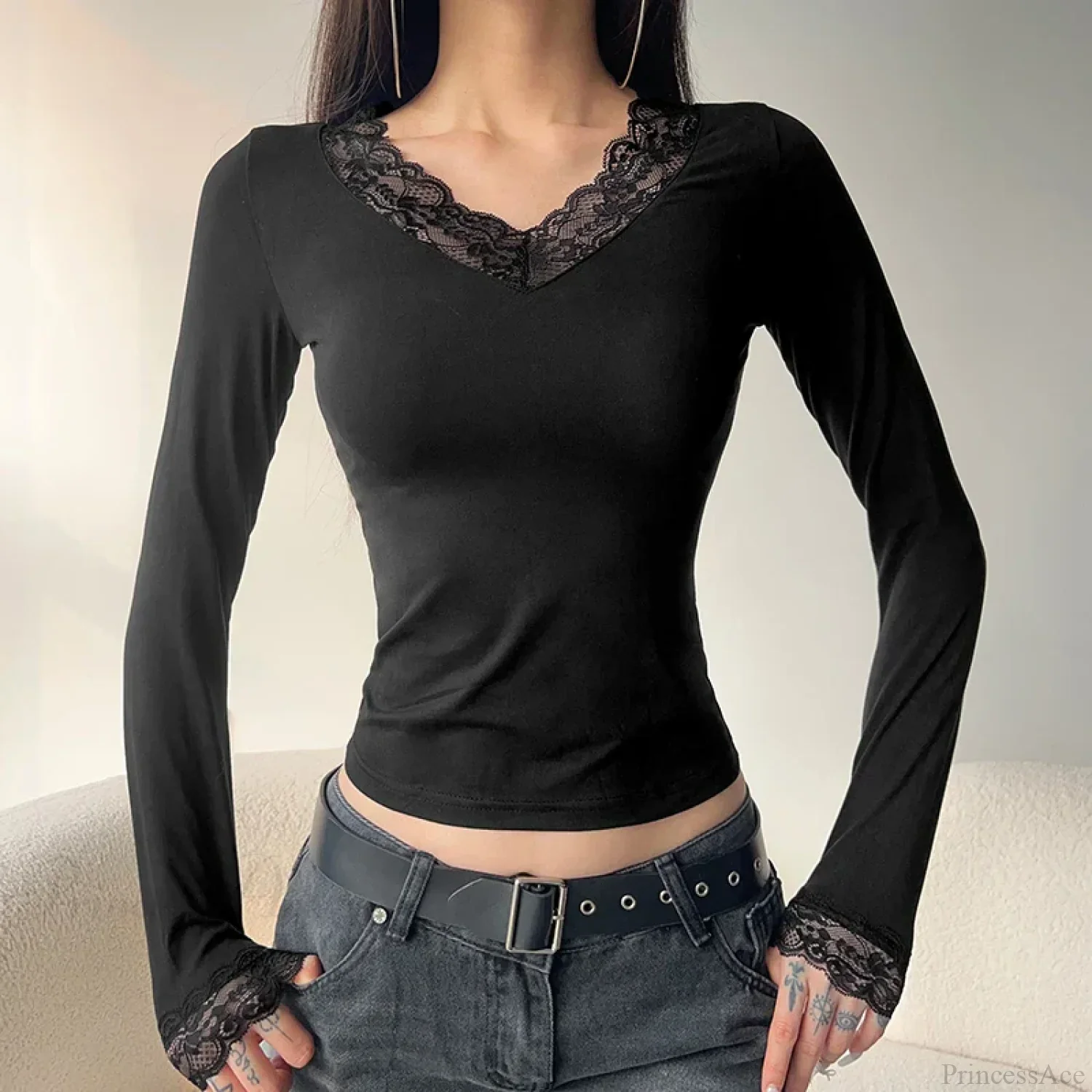 Lace V-neck Knit Top - Image 3