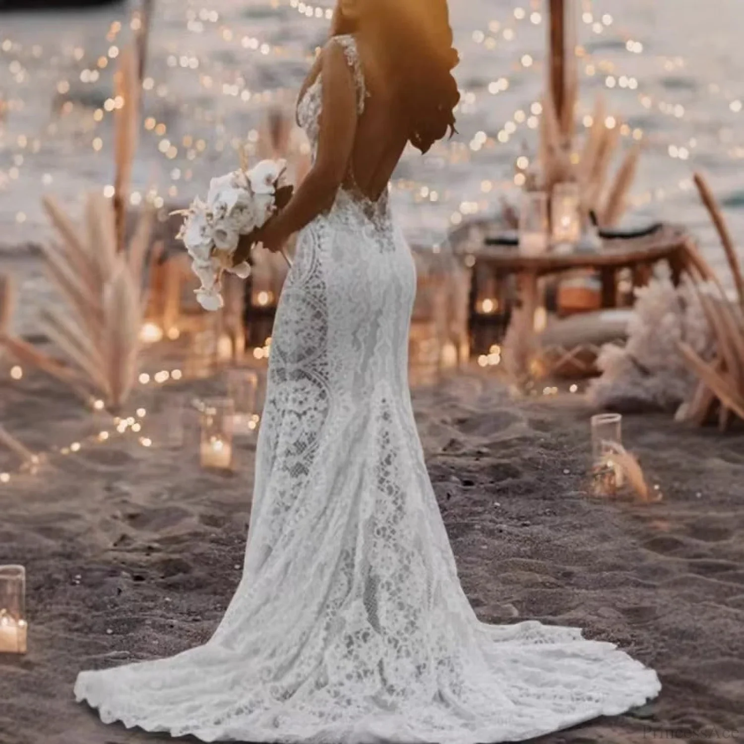 Lace V-Neck Mermaid Wedding Dress - Image 2