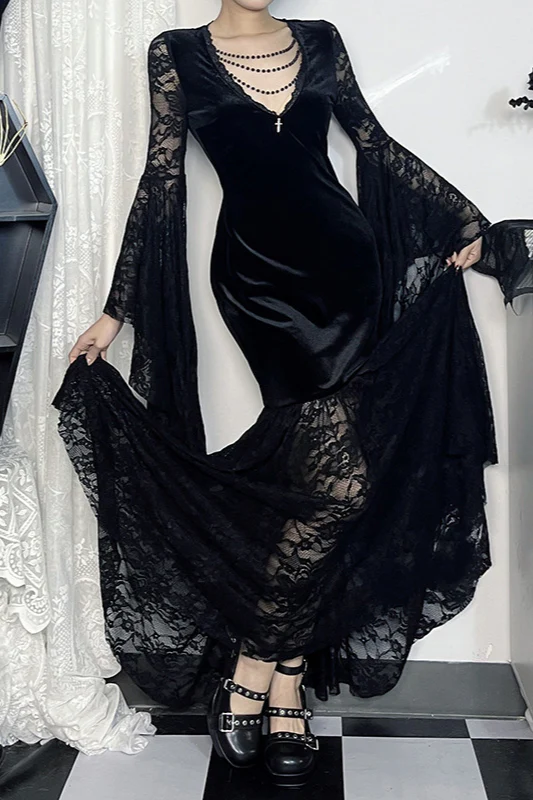 Lace Velvet Batwing Gothic Dress - Image 2