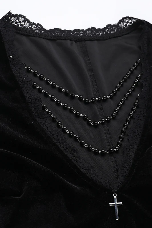 Lace Velvet Batwing Gothic Dress - Image 4