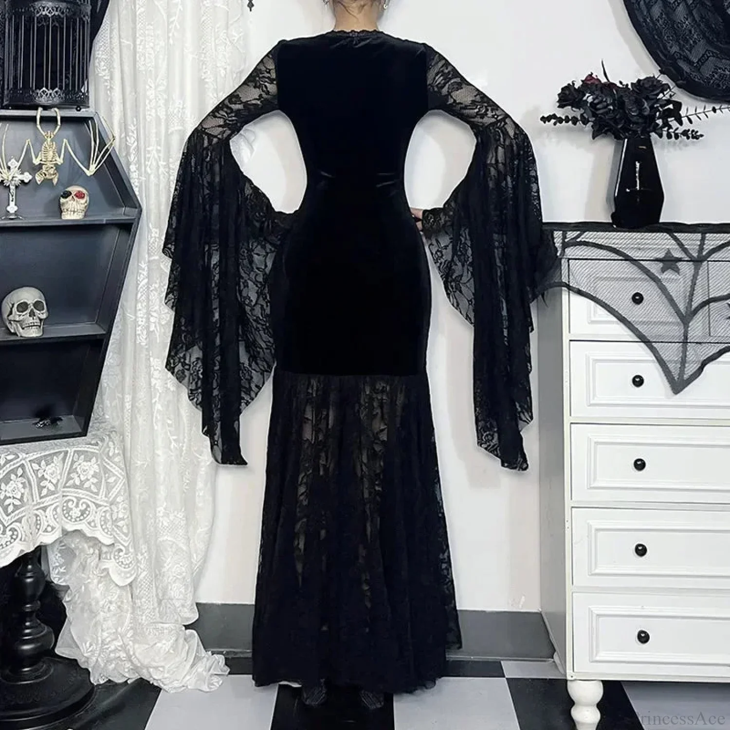 Lacy Mesh V-Neck Long Dress - Image 3
