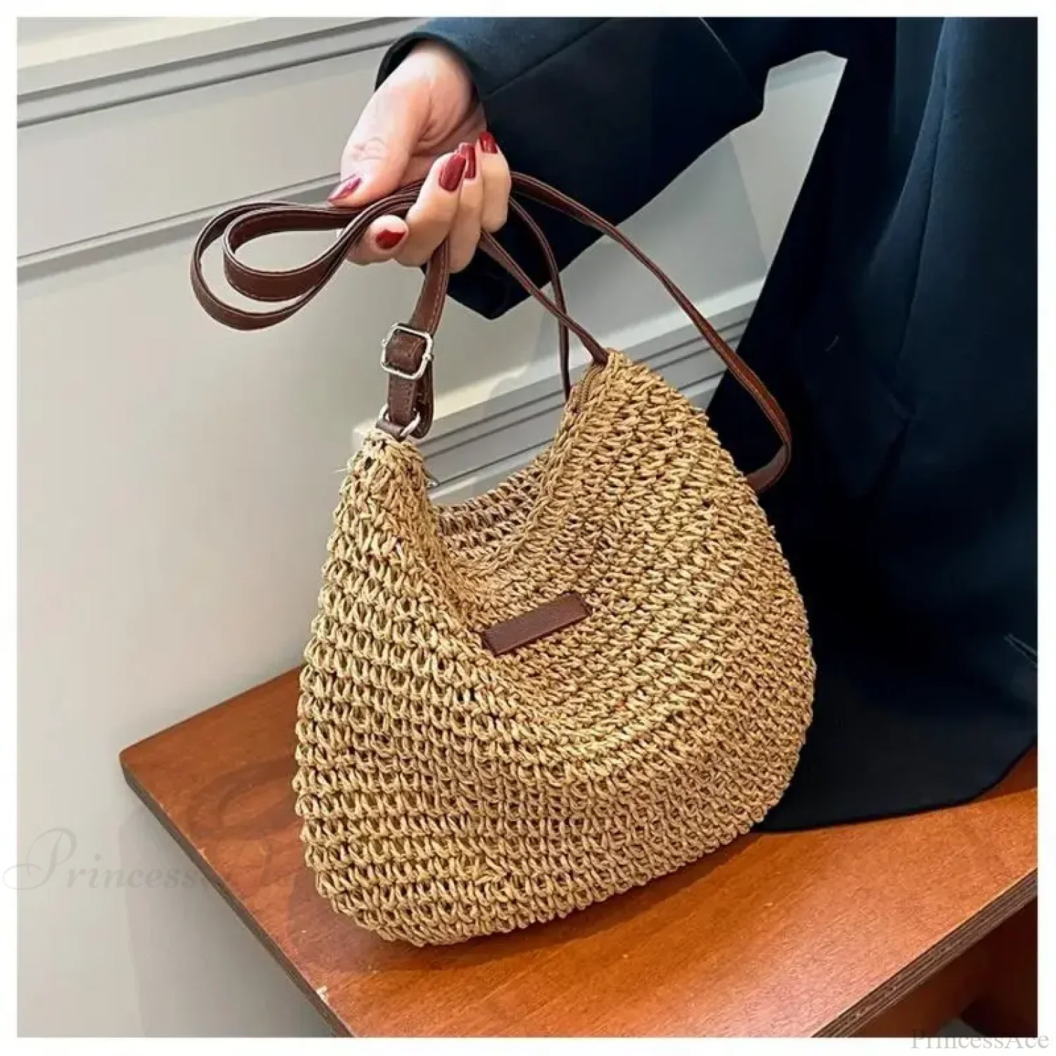 Ladies Summer Straw Crossbody Shoulder Bag - Image 2