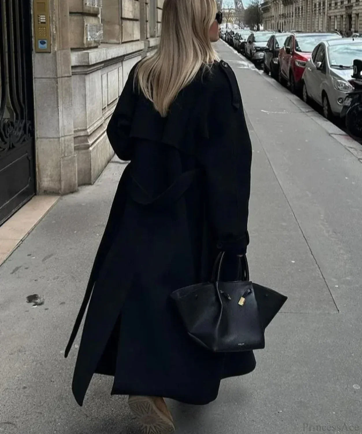 Lamb Wool Patchwork Leather Belted Overcoat - Image 2