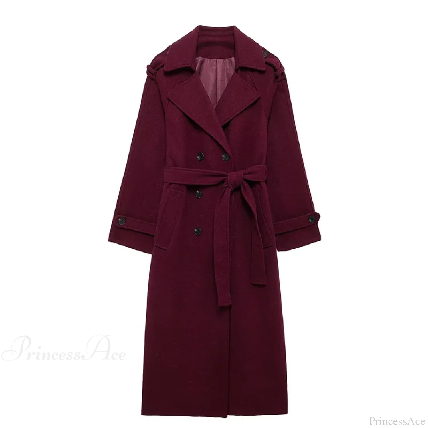 Lamb Wool Patchwork Leather Belted Overcoat - Image 7