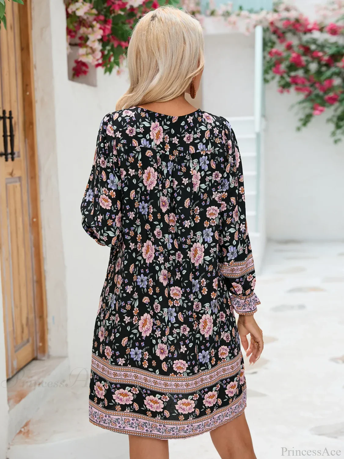 Lantern Sleeve Floral Boho Dress - Image 4