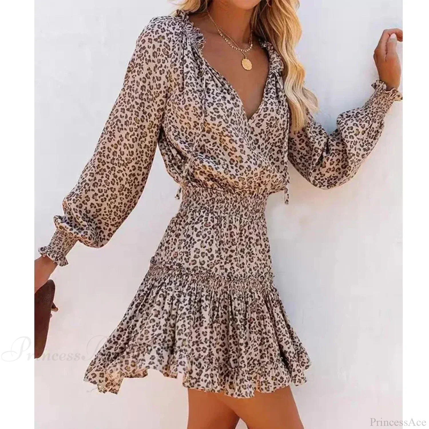Lantern Sleeve Leopard Boho Dress - Image 3