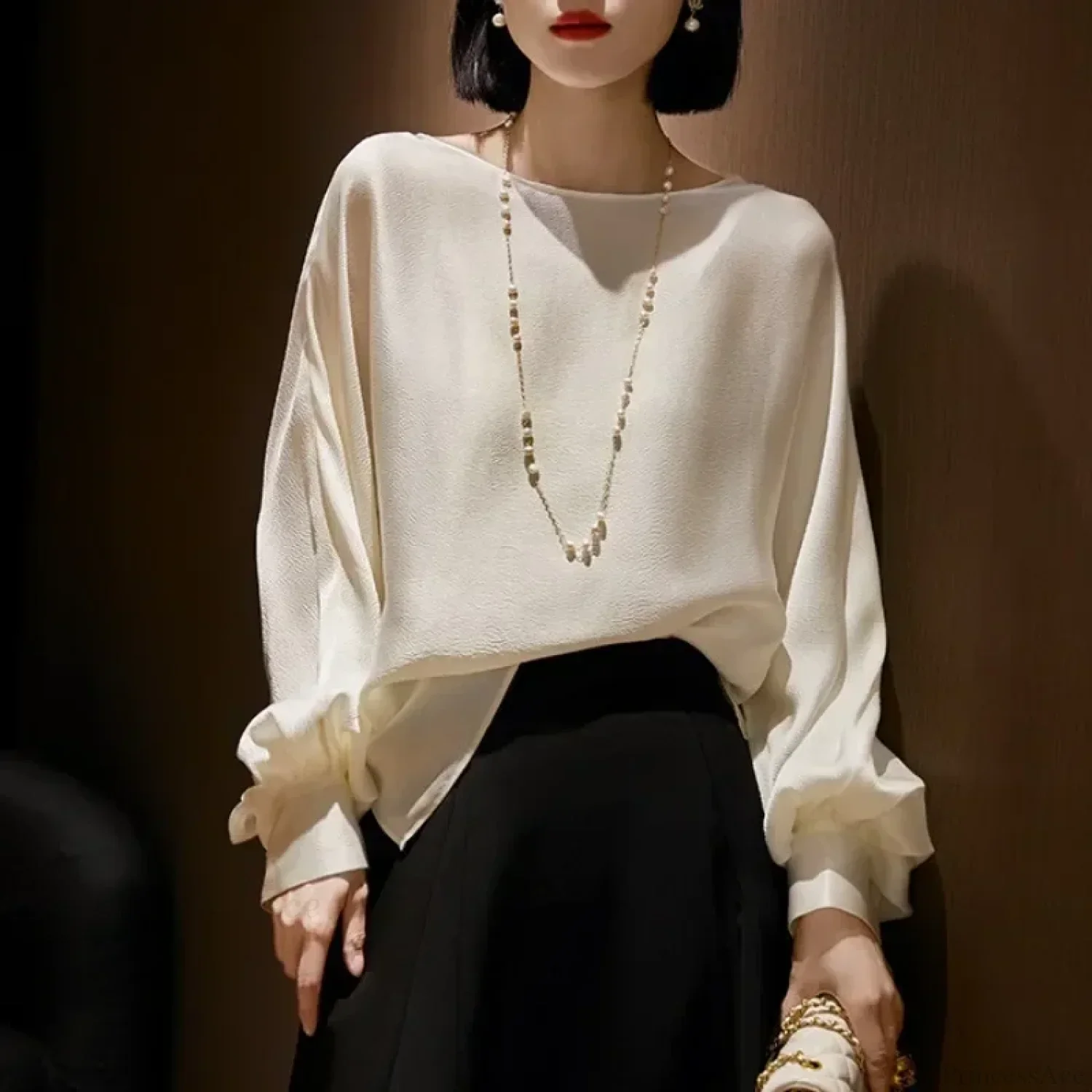 Lantern Sleeve Satin Casual Blouse Fashion Blouse - Image 2