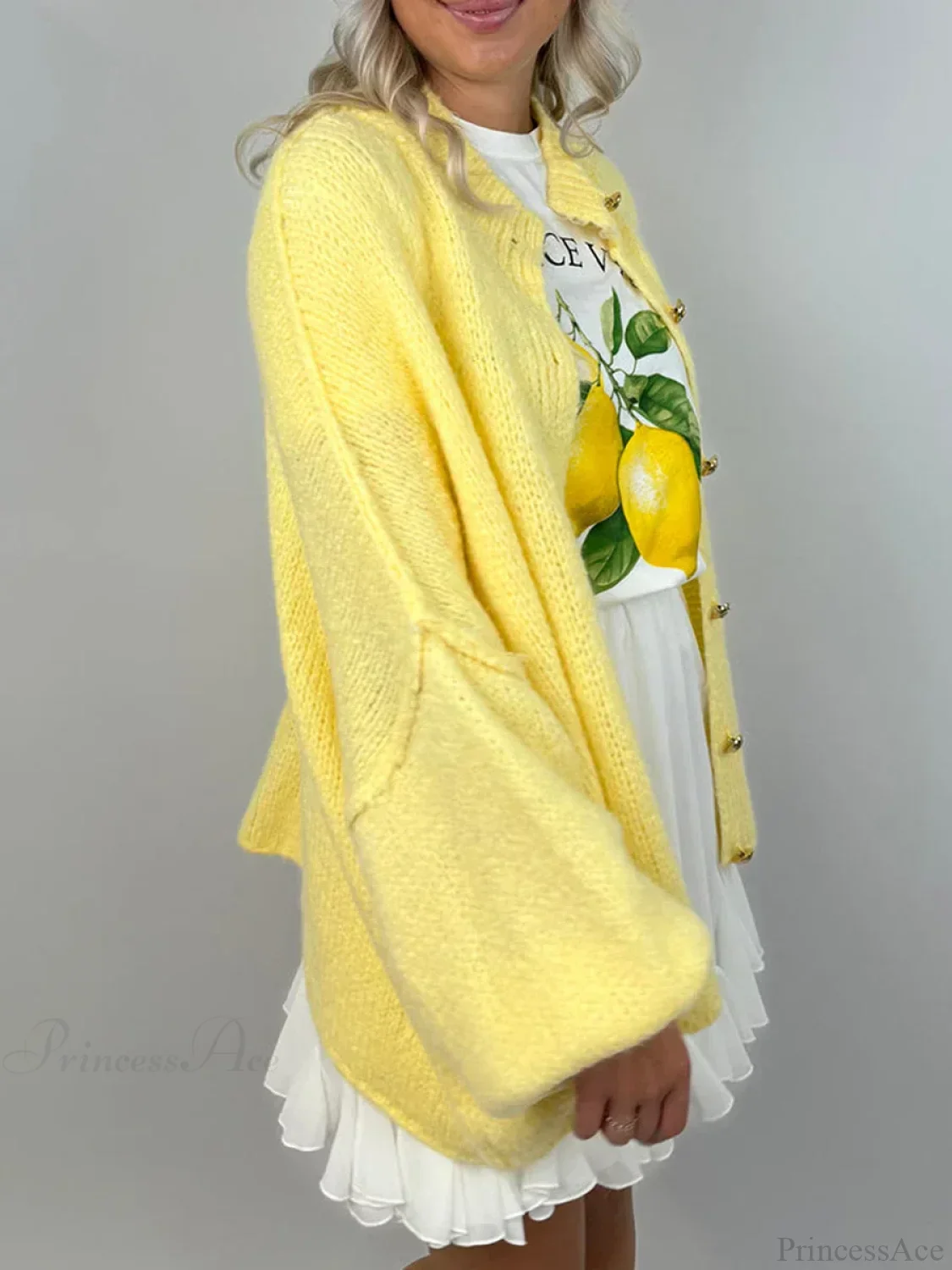 Lantern Sleeve Stand Collar Cardigan - Image 3