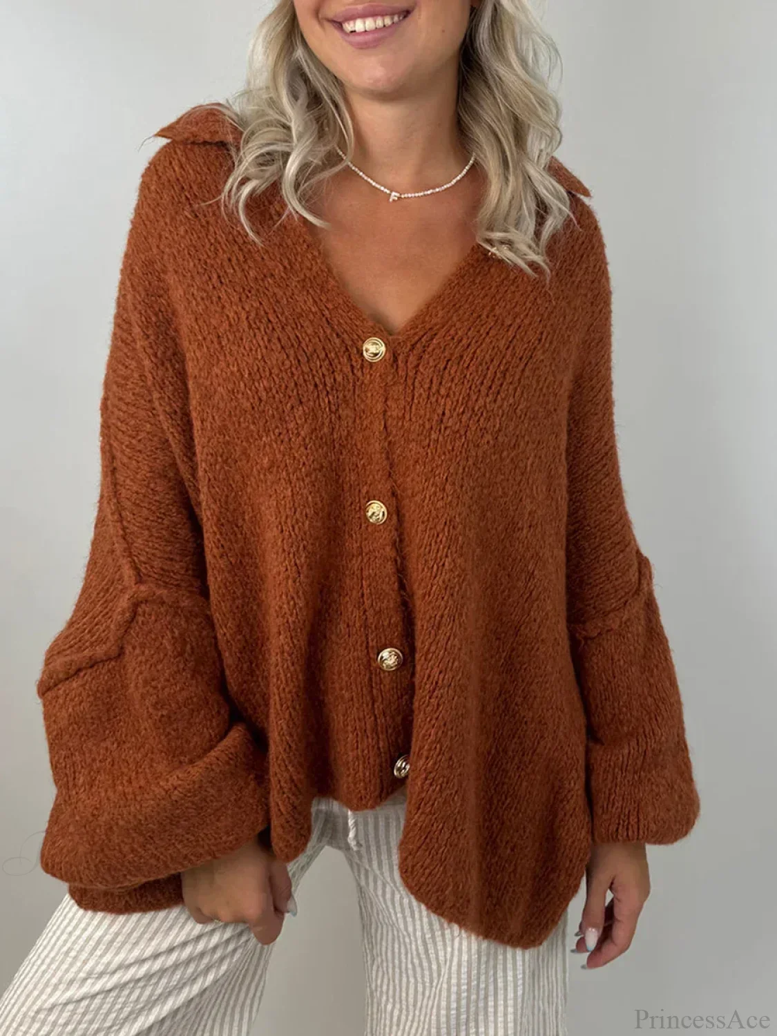Lantern Sleeve Stand Collar Cardigan - Image 5