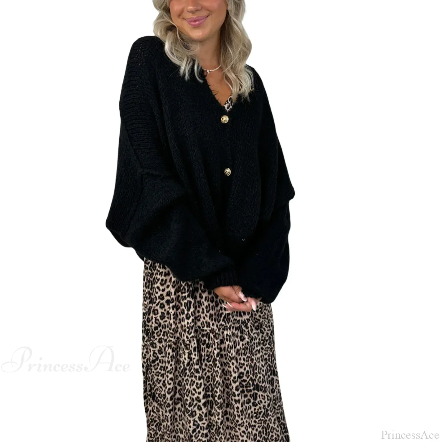 Lantern Sleeve Stand Collar Cardigan - Image 7