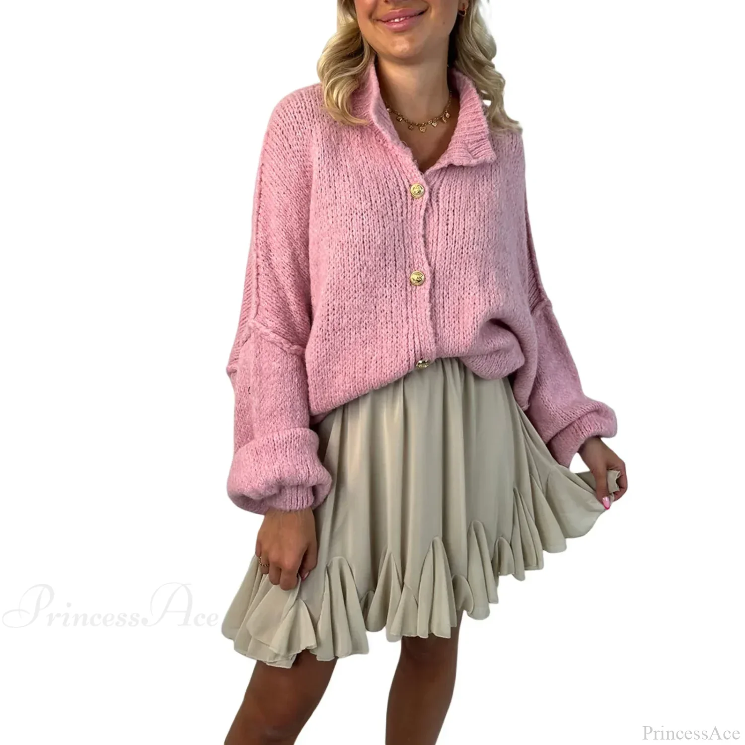 Lantern Sleeve Stand Collar Cardigan - Image 8