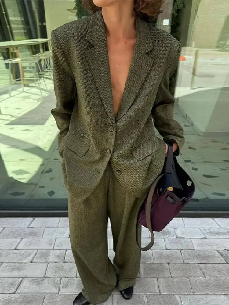 Lapel Blazer Long Sleeve Trousers Office Two Piece Set - Image 2