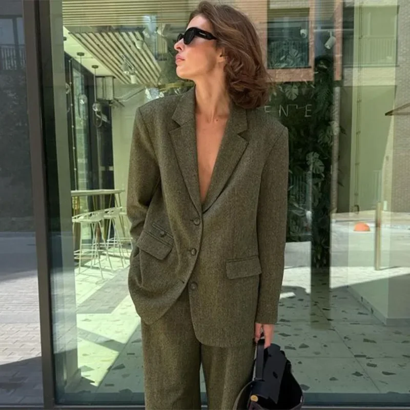Lapel Blazer Long Sleeve Trousers Office Two Piece Set - Image 5