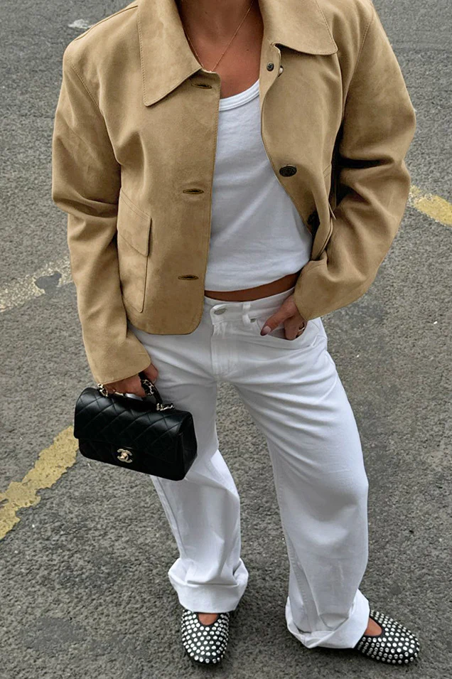 Lapel Faux Suede Short Coat - Image 3