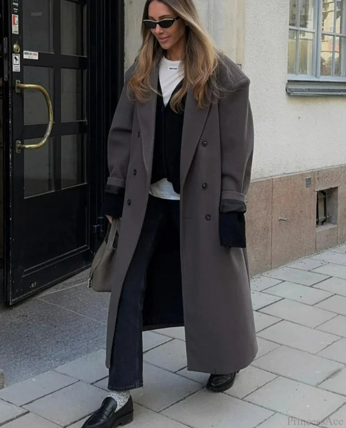 Lapel Woolen Double-Breasted Shoulder Pad Overcoat - Image 2