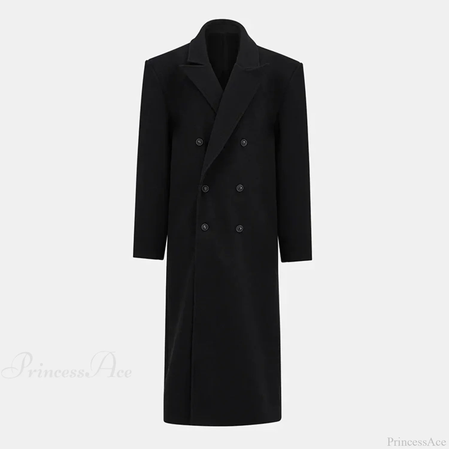 Lapel Woolen Double-Breasted Shoulder Pad Overcoat - Image 4