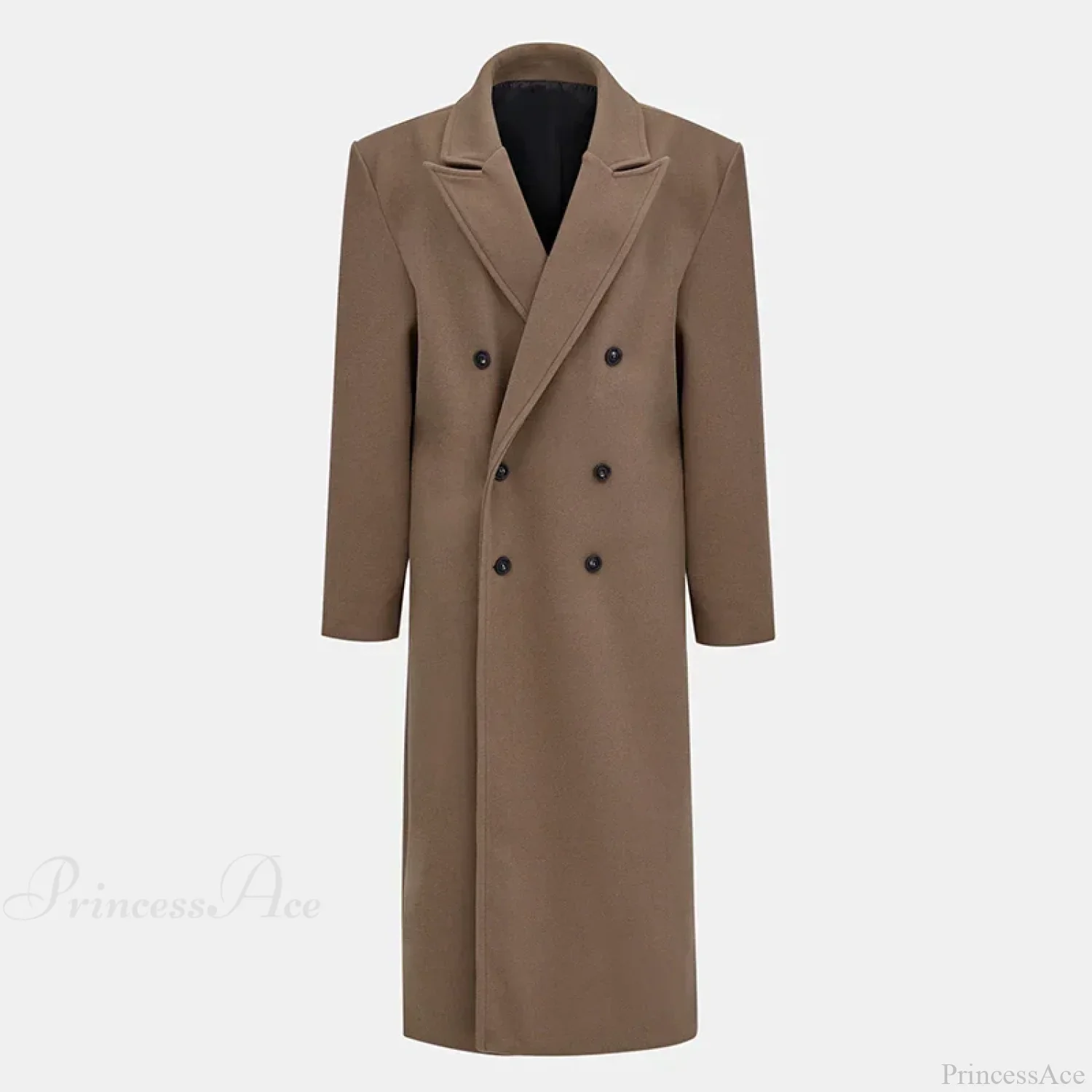 Lapel Woolen Double-Breasted Shoulder Pad Overcoat - Image 5