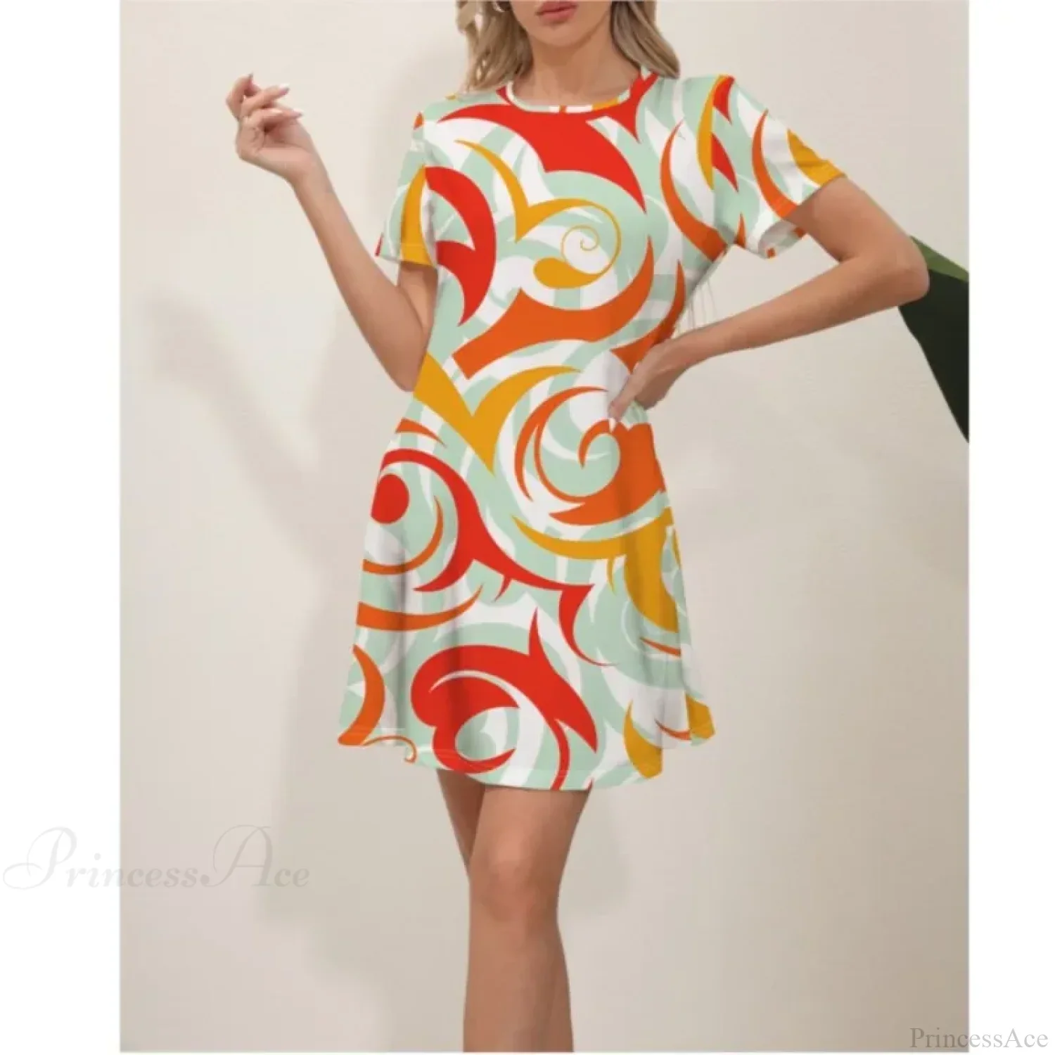 Latest Summer Fashion Floral Print Round Neck Dress - Image 11