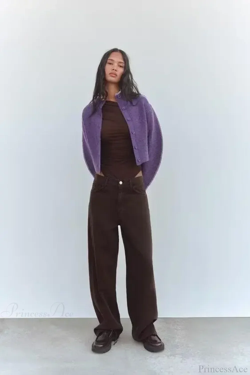 Lazy Loose High Collar Long Sleeve Cardigan - Image 2