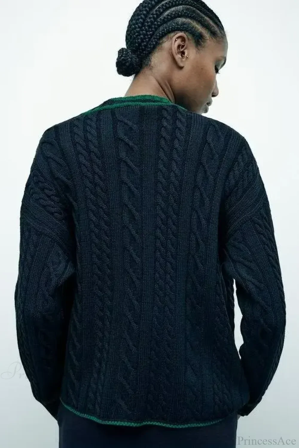 Lazy Style Contrasting V-neck Cardigan - Image 4